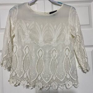 Banana Republic Cream Lace Blouse petite xs